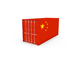 3D Illustration of Cargo Container with China Flag on white background. Delivery, transportation, shipping freight transportation.