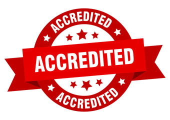 accredited ribbon. accredited round red sign. accredited