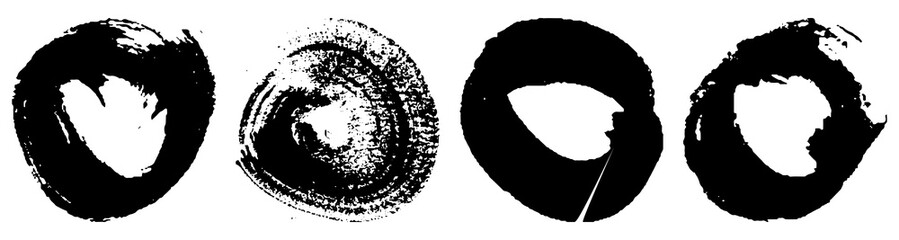 Dry brush strokes in a circle. Set of grunge pattern black on white background