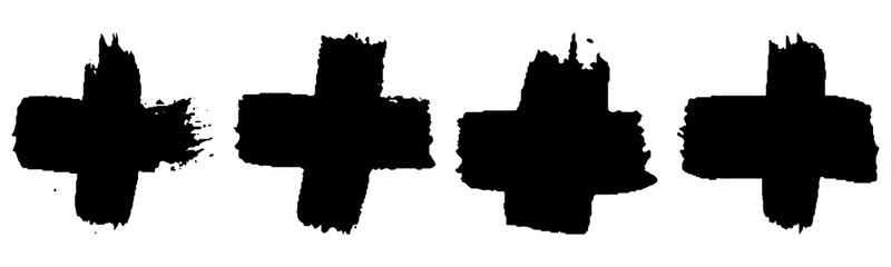 Set of grunge style crosses in black on white background