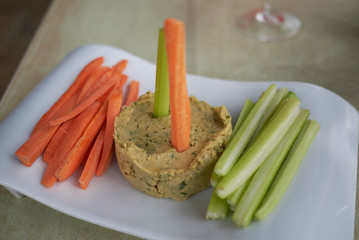 Chickpeas hummus and crudite