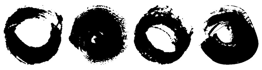 Dry brush strokes in a circle. Set of grunge pattern black on white background