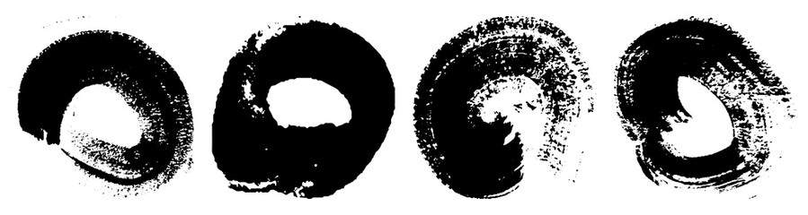 Dry brush strokes in a circle. Set of grunge pattern black on white background