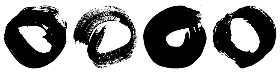 Dry brush strokes in a circle. Set of grunge pattern black on white background