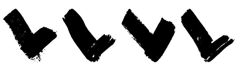 Set of check mark icons in grunge style black on white background