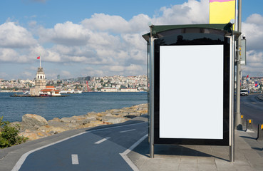 Bus stop advertising board in Istanbul city