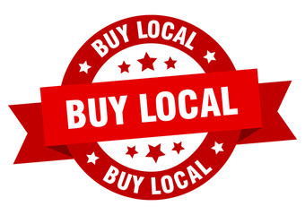 buy local ribbon. buy local round red sign. buy local