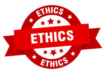 ethics ribbon. ethics round red sign. ethics