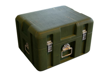 Green military storage box for war equipment isolated on white background