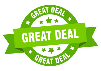 great deal ribbon. great deal round green sign. great deal