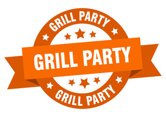grill party ribbon. grill party round orange sign. grill party