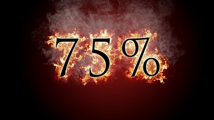 3D rendering marketing text with flame of fire on black background