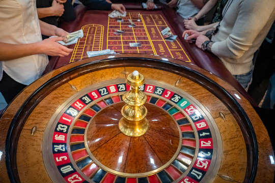 Roulette in a casino. Roulette table. Equipment for a casino. Sale of playing tables. Gambling business. Gaming table with tape measure. Roulette closeup. Gambling equipment. Furniture for the casino