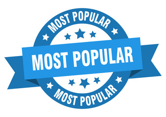most popular ribbon. most popular round blue sign. most popular