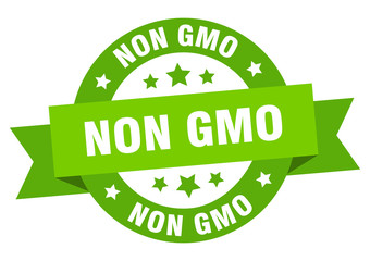 non gmo ribbon. non gmo round green sign. non gmo