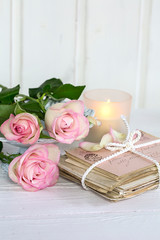 Romantic Roses Still Life With Old Letters