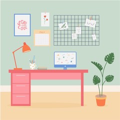 Modern home office interior illustration