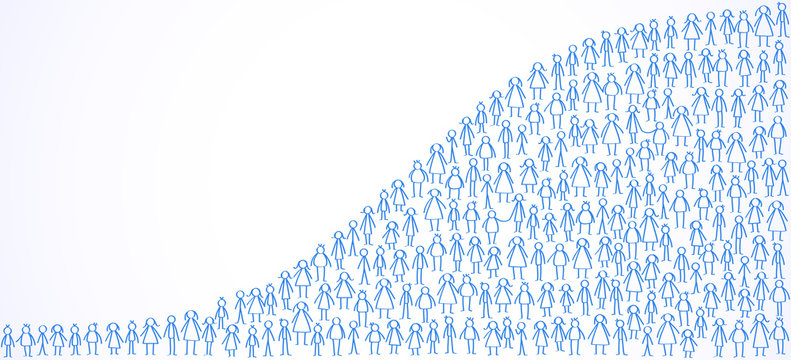World population, stick figures forming world population statistic