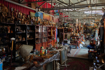 Flea market, swap meet with old rare retro things and vintage objects