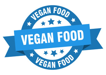 vegan food ribbon. vegan food round blue sign. vegan food