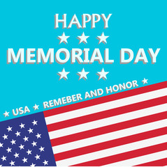 Happy memorial day with USA flag on blue background vector illustration