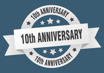 10th anniversary ribbon. 10th anniversary round white sign. 10th anniversary