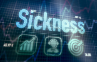 Sickness concept on a blue dot matrix computer display.