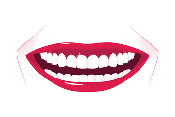 Female healthy teeth with wide shiny smile.