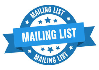 mailing list ribbon. mailing list round blue sign. mailing list