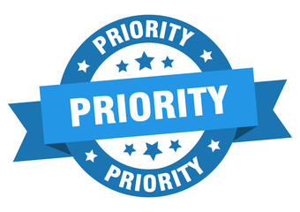 priority ribbon. priority round blue sign. priority