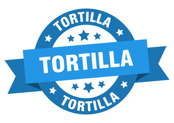 tortilla ribbon. tortilla round blue sign. tortilla