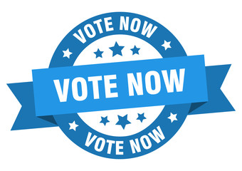 Fototapeta premium vote now ribbon. vote now round blue sign. vote now