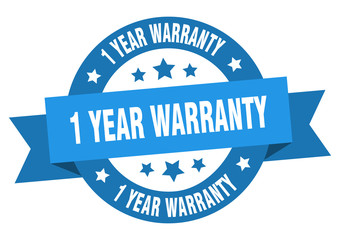 1 year warranty ribbon. 1 year warranty round blue sign. 1 year warranty