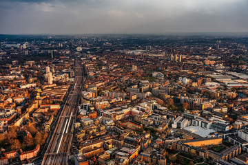 Fototapeta na wymiar London rooftop aerial view of city at sunset