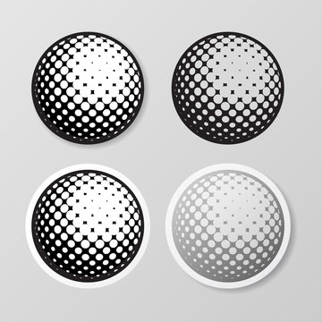 Set of four golf ball stickers isolated on gray background