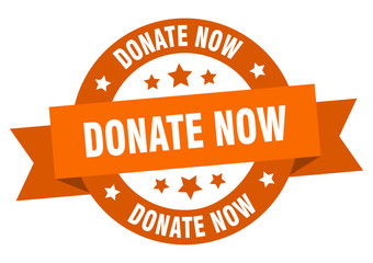 donate now ribbon. donate now round orange sign. donate now