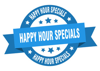 Fototapeta premium happy hour specials ribbon. happy hour specials round blue sign. happy hour specials
