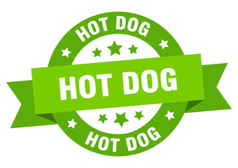 hot dog ribbon. hot dog round green sign. hot dog
