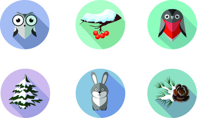 Set of winter forest icon vector illustration. Seasonal clipart icons for design with isolated nature elements