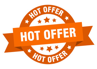 hot offer ribbon. hot offer round orange sign. hot offer