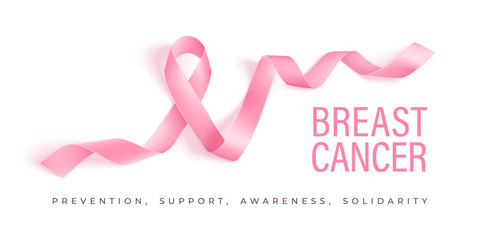 Breast cancer awareness month vector banner with pink ribbon