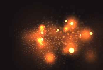 Golden particles. Glowing yellow bokeh circles abstract gold luxury background