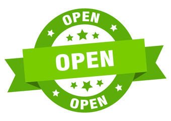 open ribbon. open round green sign. open