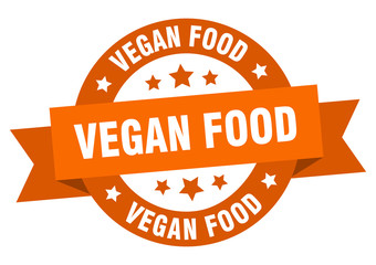 vegan food ribbon. vegan food round orange sign. vegan food