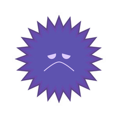 弱った表情の紫色のかわいいばい菌のイラスト