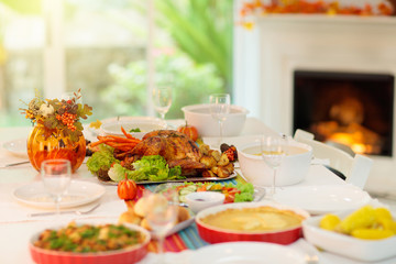 Thanksgiving dinner. Turkey table setting.