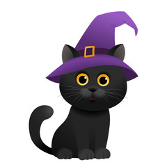 Halloween black cat with witch hat isolated vector