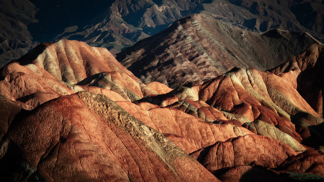 Rainbow mountains Zhangye, China. View at Zhangye Danxia geological park, Zhangye. Colorful rainbow mountains at the geological park in Gansu. China landscape.