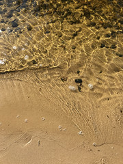 Top view of sea shore with pebble in water