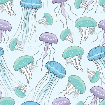 Colorful jellyfish seamless pattern illustration
